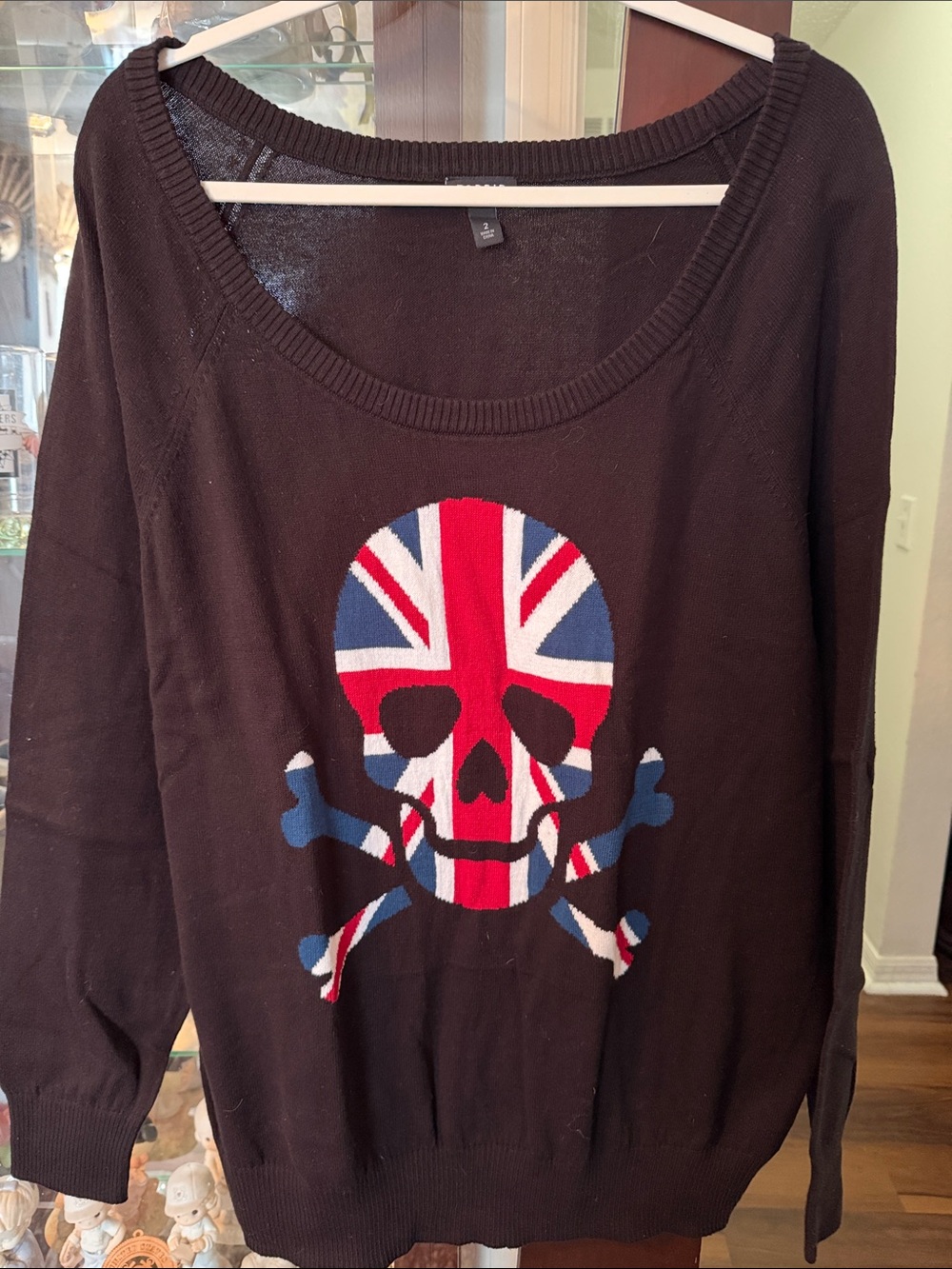 torrid Black Scoop-Neck Sweater with Red, Blue & White Union Jack Skull